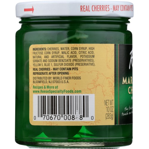 REESE: Green Maraschino Cherries With Stems, 10 Oz