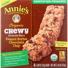 ANNIES HOMEGROWN: Organic Chewy Granola Bars Peanut Butter Chocolate Chip 6 pk, 5.34 oz