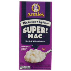 ANNIE'S HOMEGROWN: SUPER! Mac Shells & White Cheddar, 6 oz ANNIE'S HOMEGROWN: SUPER! Mac Shells & White Cheddar, 6 oz