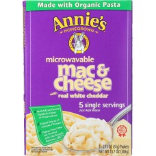 ANNIE'S HOMEGROWN: Macaroni and Cheese with Real White Cheddar 5 Single Servings, 10.7 Oz