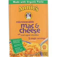 ANNIE'S HOMEGROWN: Microwavable Macaroni & Cheese with Real Aged Cheddar 5 Single Servings, 10.7 Oz