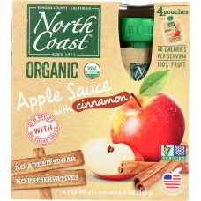 NORTH COAST: Applesauce Cinnamon 4 Pack Pouch Organic, 12.8 oz