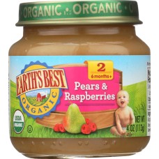 EARTH'S BEST: Organic Baby Food Stage 2 Pears & Raspberries, 4 oz