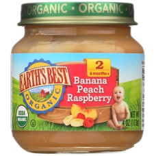 EARTH'S BEST: Organic Baby Food Stage 2 Banana Peach Raspberry, 4 oz
