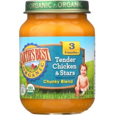 EARTH'S BEST: Organic Baby Food Stage 3 Tender Chicken & Stars Chunky Blend, 6 Oz