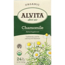 ALVITA: Organic Chamomile Tea Caffeine Free, Gluten Free, Herbal Supplement, 24 Tea Bags
