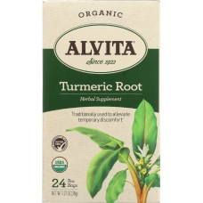 ALVITA: Teas Organic Turmeric Root Caffeine Free 24 Tea Bags, 1.27 oz