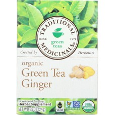 TRADITIONAL MEDICINALS: Organic Green Tea Ginger 16 tea bags, 0.85 oz