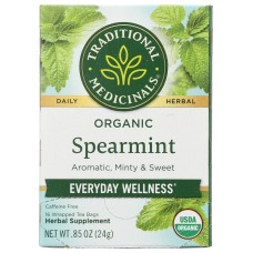 TRADITIONAL MEDICINALS: Organic Spearmint Caffeine Free Herbal Tea 16 Tea Bags, 0.85 oz
