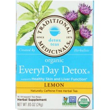 TRADITIONAL MEDICINALS: Organic Everyday Detox Lemon Caffeine Free Herbal Tea 16 Tea Bags, 0.85 oz