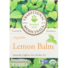 TRADITIONAL MEDICINALS: Organic Lemon Balm Caffeine Free Herbal Tea 16 Tea Bags, 0.85 oz