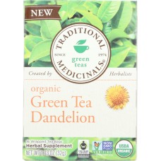 TRADITIONAL MEDICINALS: Organic Green Tea Dandelion 16 Tea Bags, 1.13 oz