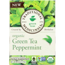TRADITIONAL MEDICINALS: Organic Green Tea Peppermint 16 Tea Bags, 0.85 oz