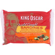 KING OSCAR: Brisling Sardines With Hot JalapeÃ±o Peppers, 3.75 oz