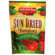 BELLA SUN LUCI: Sun Dried Tomatoes With Italian Basil Julienne Cut, 3 oz