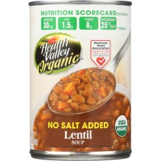 HEALTH VALLEY: No Salt Organic Lentil soup, 15 oz