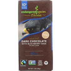 ENDANGERED SPECIES: Chocolate Natural 60% Dark Chocolate Bar Blackberry Sage, 3 Oz