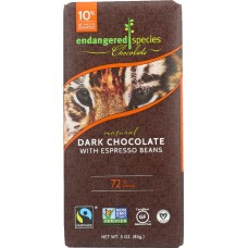 ENDANGERED SPECIES: Natural Dark Chocolate Bar with Espresso Beans, 3 oz
