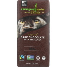 ENDANGERED SPECIES: Natural Dark Chocolate Bar with 88% Cocoa, 3 oz