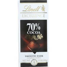 LINDT: Excellence 70% Cocoa Smooth Dark Chocolate Bar, 3.5 oz