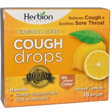 HERBION NATURALS: Cough Drops Honey Lemon, 18 pc