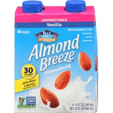 BLUE DIAMOND: Almond Breeze Unsweetened Vanilla Pack of 4, 32 oz