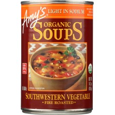 AMYS: Soup Vegetable Roasted Southwestern Light Sodium, 14.3 oz