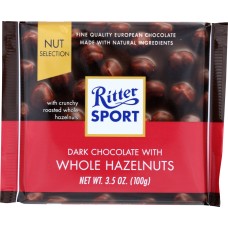 RITTER SPORT: Dark Chocolate with Whole Hazelnuts, 3.5 oz