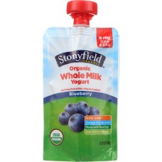 STONYFIELD: Organic Whole Milk Yogurt Pouch Blueberry, 3.5 oz