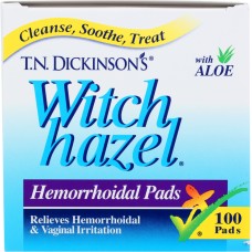 T N DICKINSON: Hemorrhoidal Pads Witch Hazel, 100 pc