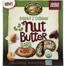 NATURES PATH: Nut Butter Coconut & Cashew Bars 5 Pieces, 6.2 oz