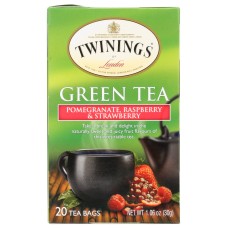 TWININGS OF LONDON: Green Tea Pomegranate Raspberry & Strawberry, 20 Tea Bags, 1.06 Oz