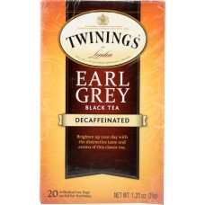 TWININGS OF LONDON: Classics Earl Grey Naturally Decaffeinated, 20 Tea Bags, 1.23 oz