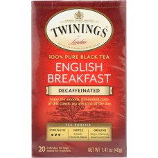 TWININGS OF LONDON: Classics English Breakfast Tea Naturally Decaffeinated, 20 Tea Bags, 1.41 oz