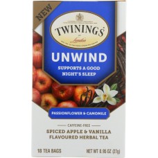 TWINING TEA: Unwind Spiced Apple & Vanilla Herbal Tea, 18 bg
