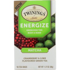 TWINING TEA: Energize Cranberry & Lime Green Tea with Matcha, 18 bg