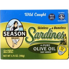 SEASON BRAND: Skinless and Boneless Imported Sardines in Pure Olive Oil, 3.75 Oz