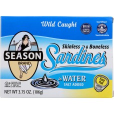 SEASONS: Sardines Skinless and Boneless in Water Salt Added, 3.75 oz
