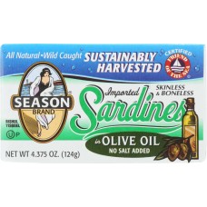 SEASONS: Sardines Skinless and Boneless in Olive Oil No Salt Added, 4.375 oz