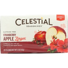 CELESTIAL SEASONINGS: Cranberry Apple Zinger Herbal Tea Caffeine Free, 20 bags