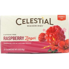 CELESTIAL SEASONINGS: Raspberry Zinger Herbal Tea Caffeine 20 Tea Bags, 1.6 oz