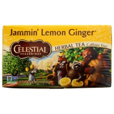 CELESTIAL SEASONINGS: Jammin' Lemon Ginger Herbal Tea Caffeine Free 20 Tea Bags, 1.6 oz