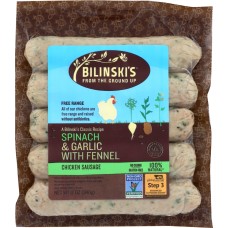 BILINSKIS: Spinach and Garlic with Fennel Chicken Sausage, 12 oz