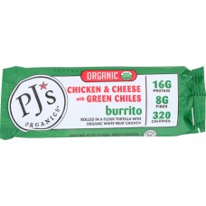 PJS ORGANICS: Chicken and Cheese with Green Chiles Burrito, 6 oz