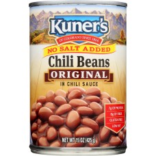 KUNER'S: Original Chili Beans in Chili Sauce No Salt Added, 15 Oz