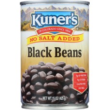 KUNER'S: Black Beans No Salt Added, 15 Oz