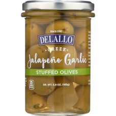 DELALLO: Garlic & Jalapeno Stuffed Green Greek Olives, 5.8 oz