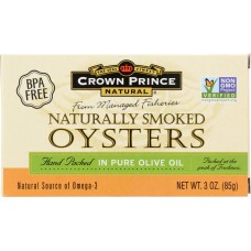 CROWN PRINCE: Naturally Smoked Oysters in Pure Olive Oil, 3 oz