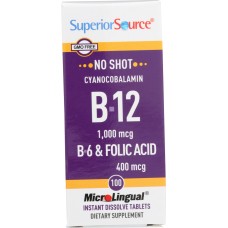 SUPERIOR SOURCE: B12 1000mg B6 and Folic Acid 400mcg, 100 tb