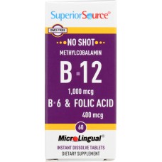 SUPERIOR SOURCE: Methlycobalamin B12 B6 Folic Acid, 60 tb